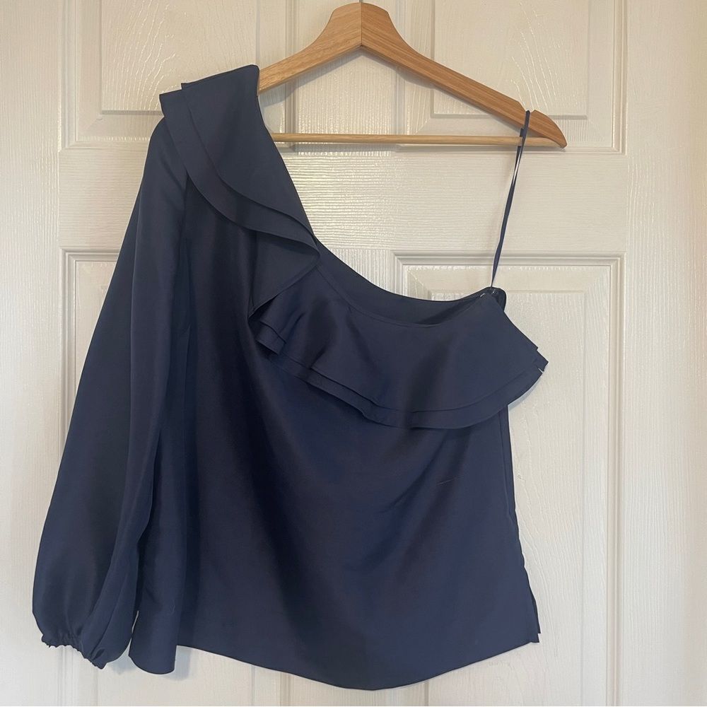 J.Crew One Shoulder Ruffle Blouse Sz 8 Gently Loved - Picture 4 of 8